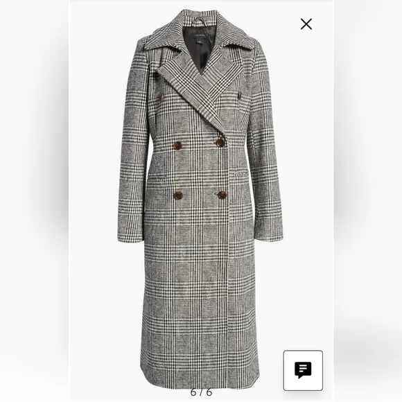 Halogen Tailored Double Breasted Long Plaid Coat - Picture 1 of 7